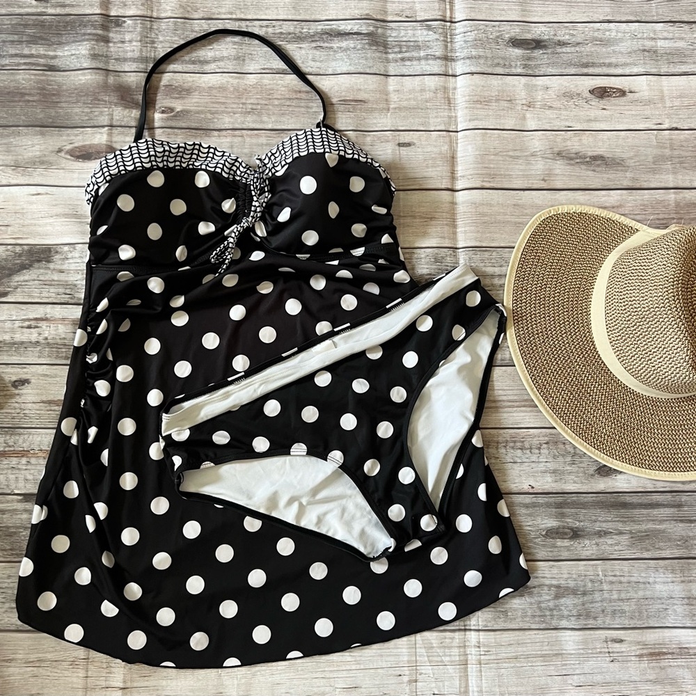 XL / XXL Polka Dot TANKINI two piece black white swim suit bikini style bottoms